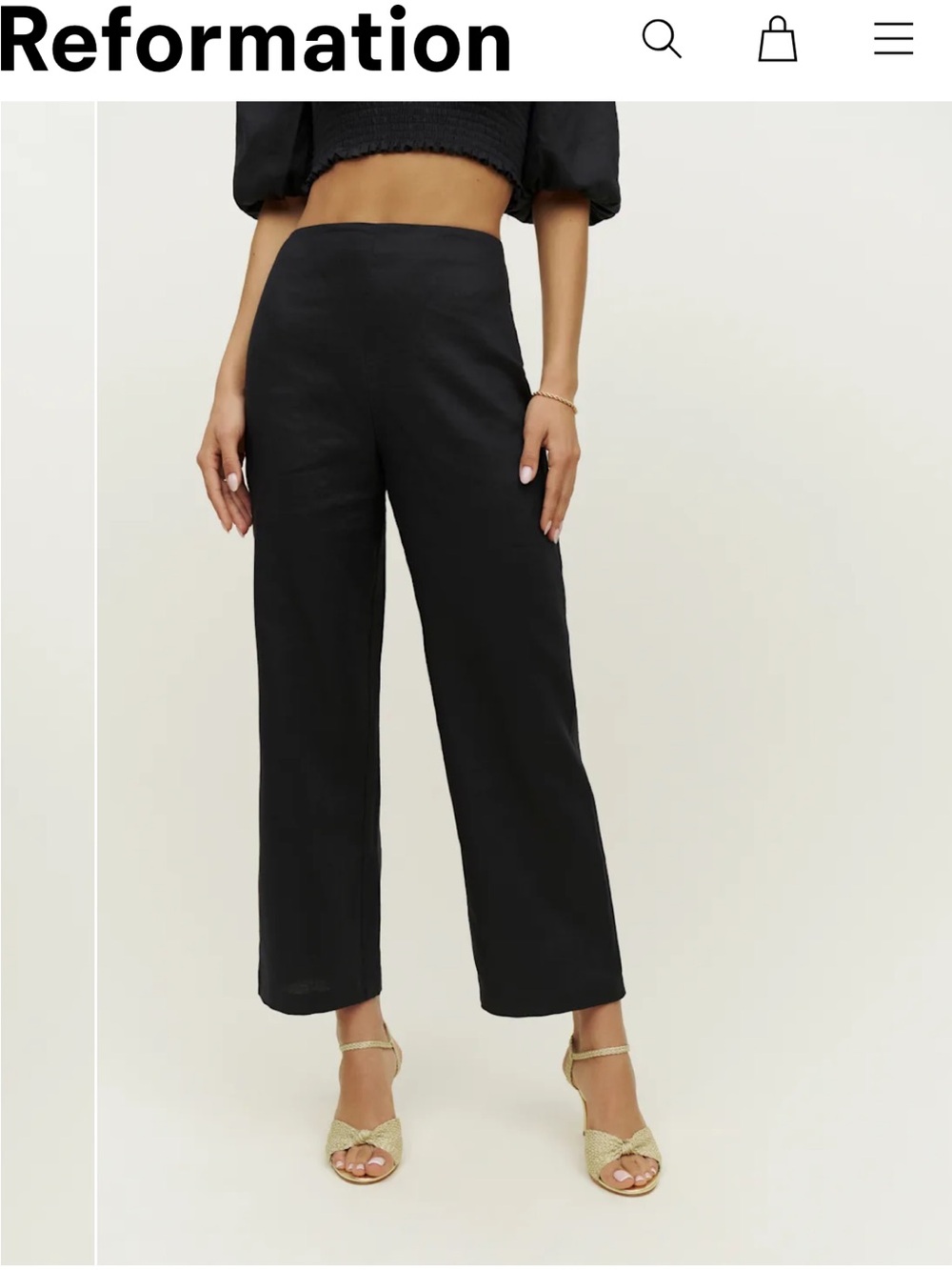 Reformation Linen Wide-Leg Black Pants